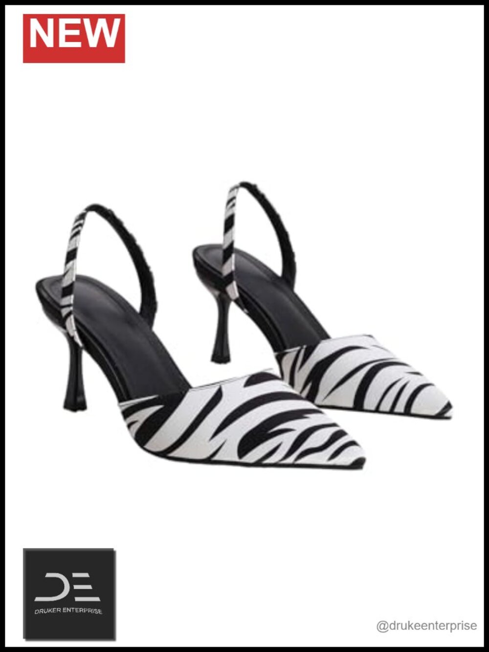 Zebra Print Kitten Heels Women's Slingback Pumps PU Leather